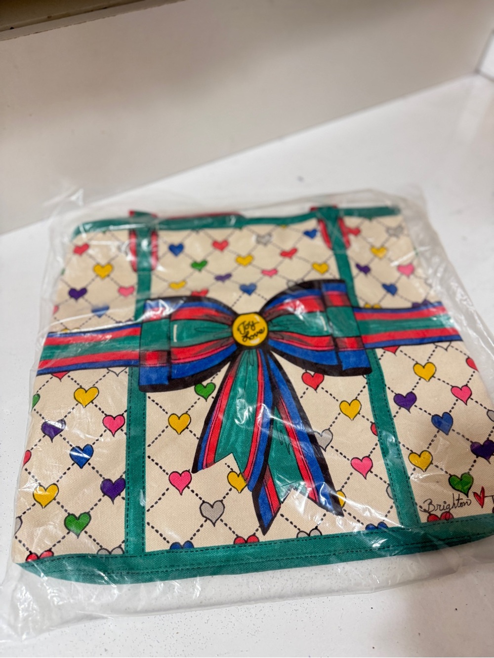 Brighton Multicolor Heart-Print Cosmetic Pouch with Ribbon Accent
